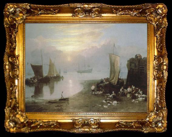 framed  J.M.W. Turner sun rising through vapour:fishermen cleaning and selling fish, ta009-2